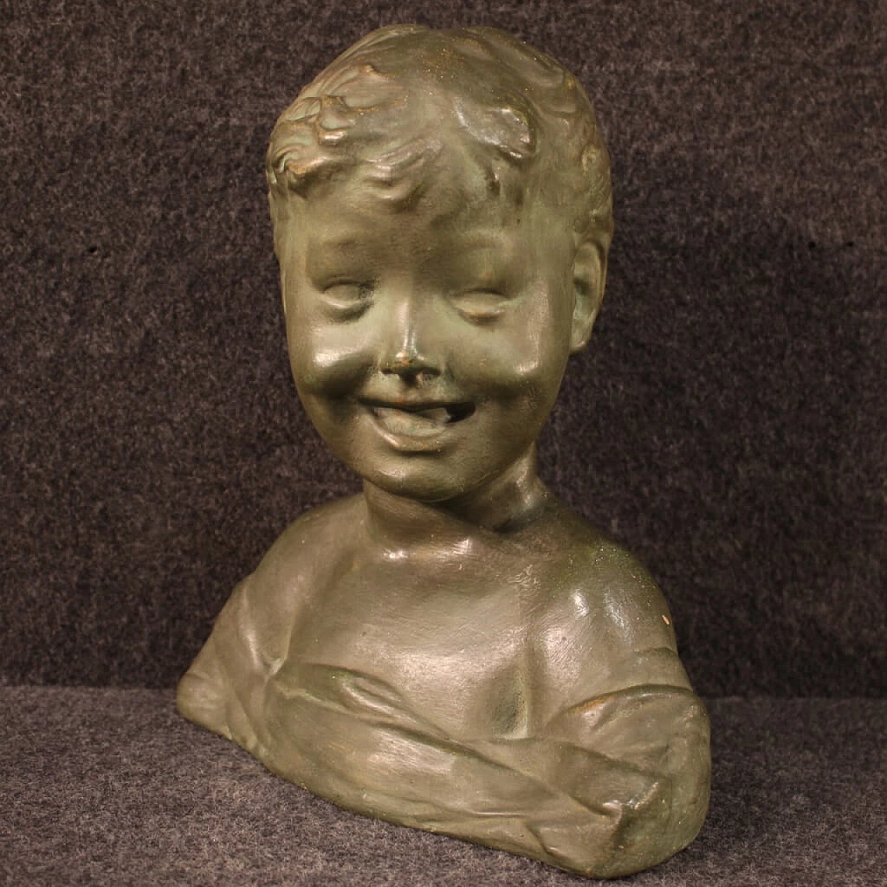 Bronze-tinted terracotta child bust sculpture 11