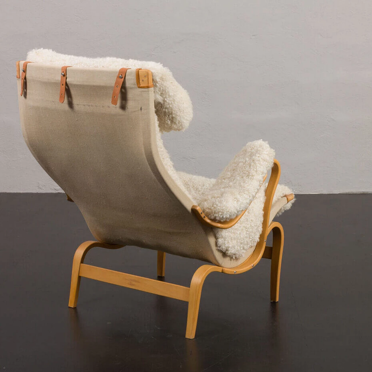 Pernilla armchair in bent beech and natural sheepskin by Bruno Mathsson for Dux, 1960s 2