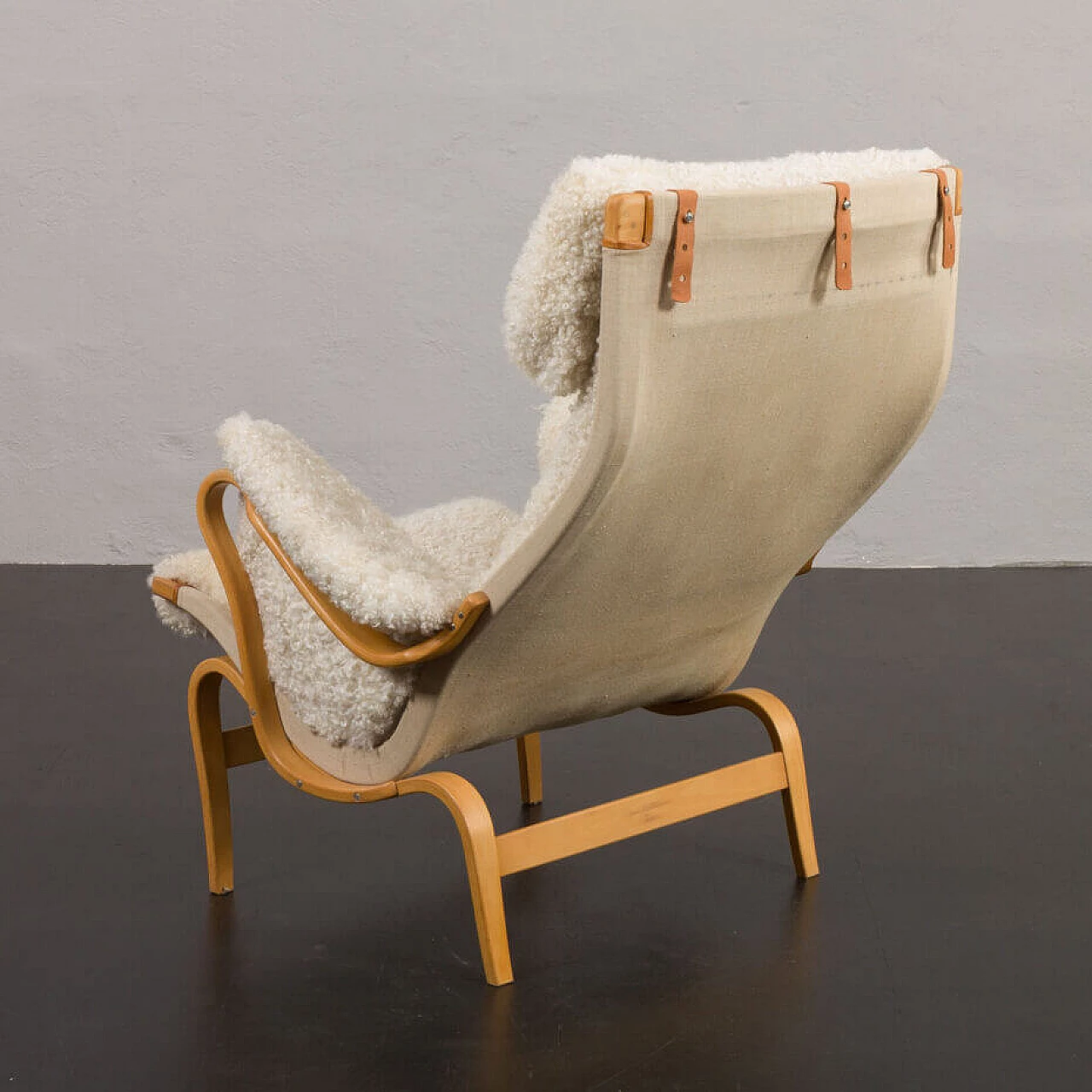 Pernilla armchair in bent beech and natural sheepskin by Bruno Mathsson for Dux, 1960s 8
