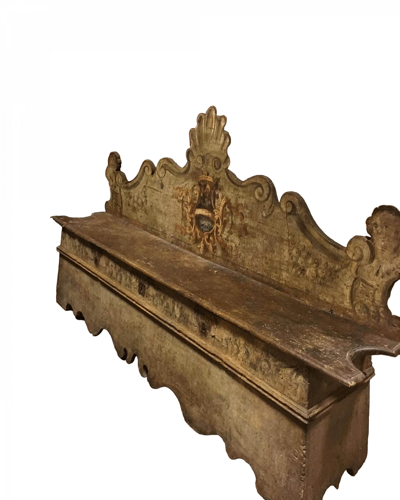 Panca in legno con stemma nobiliare, '600 4