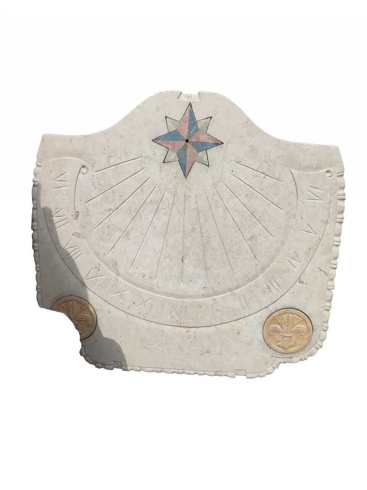 Botticino marble sundial with compass rose and Florentine lilies, 19th century 5