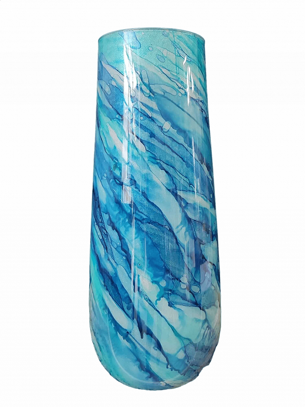 Vaso in vetro blu con striature, anni '70 5