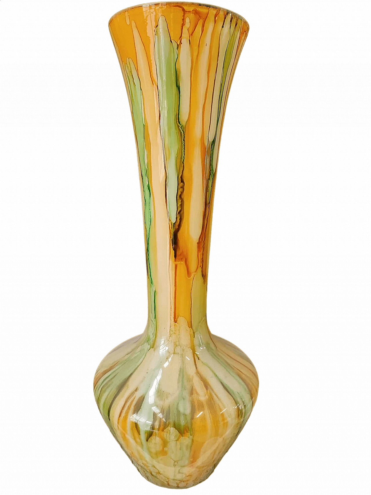 Glass vase with yellow and green streaks, 1970s 4