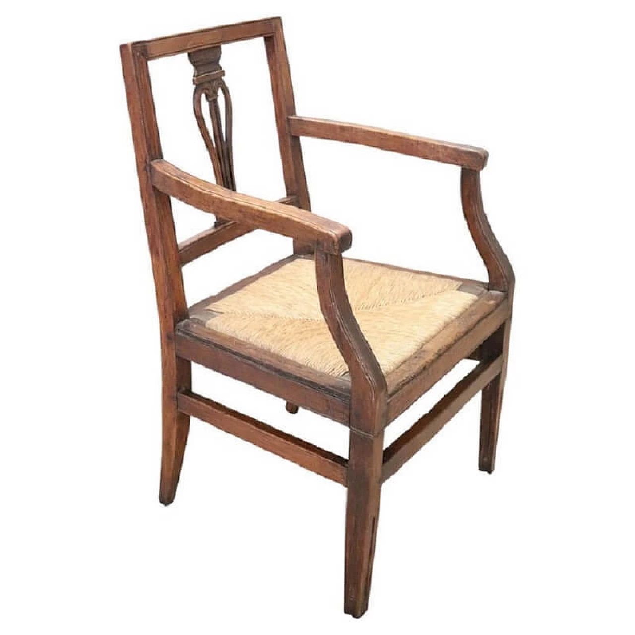 Louis XVI solid walnut armchair with straw seat, 18th century 1