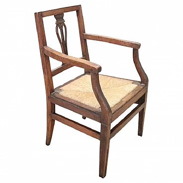 Louis XVI solid walnut armchair with straw seat, 18th century