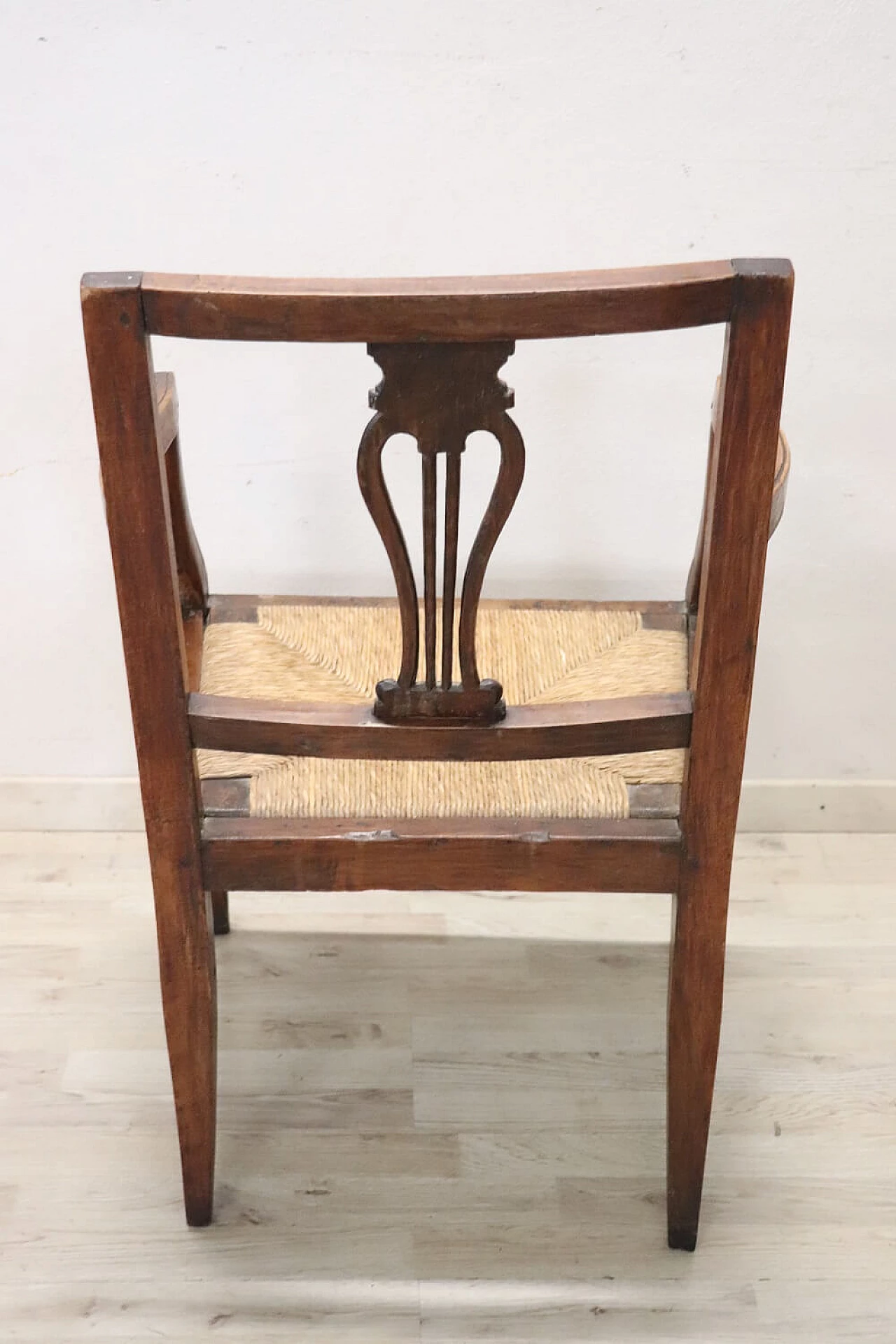 Louis XVI solid walnut armchair with straw seat, 18th century 4