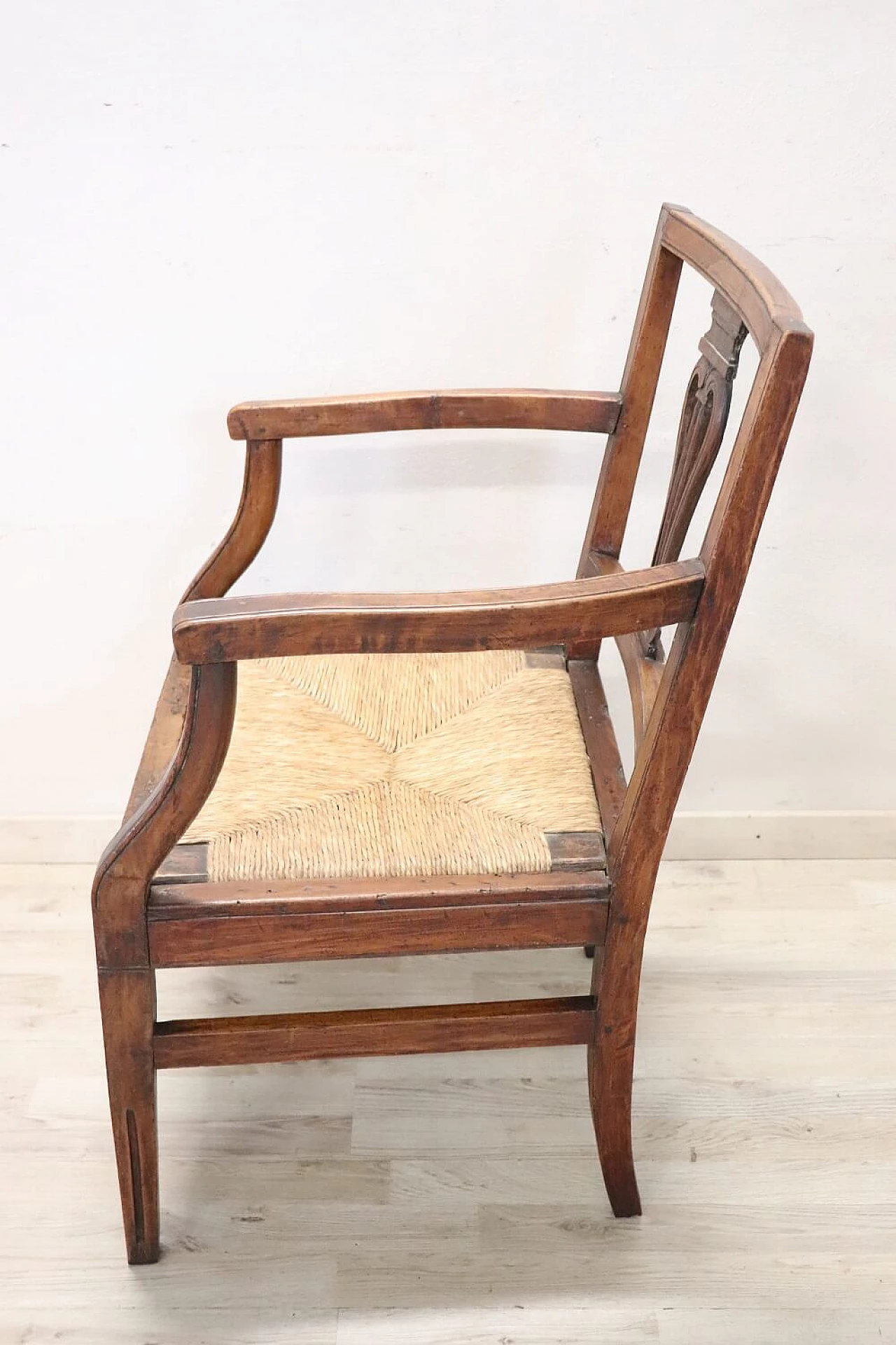Louis XVI solid walnut armchair with straw seat, 18th century 5