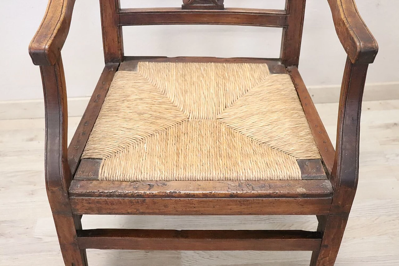 Louis XVI solid walnut armchair with straw seat, 18th century 6