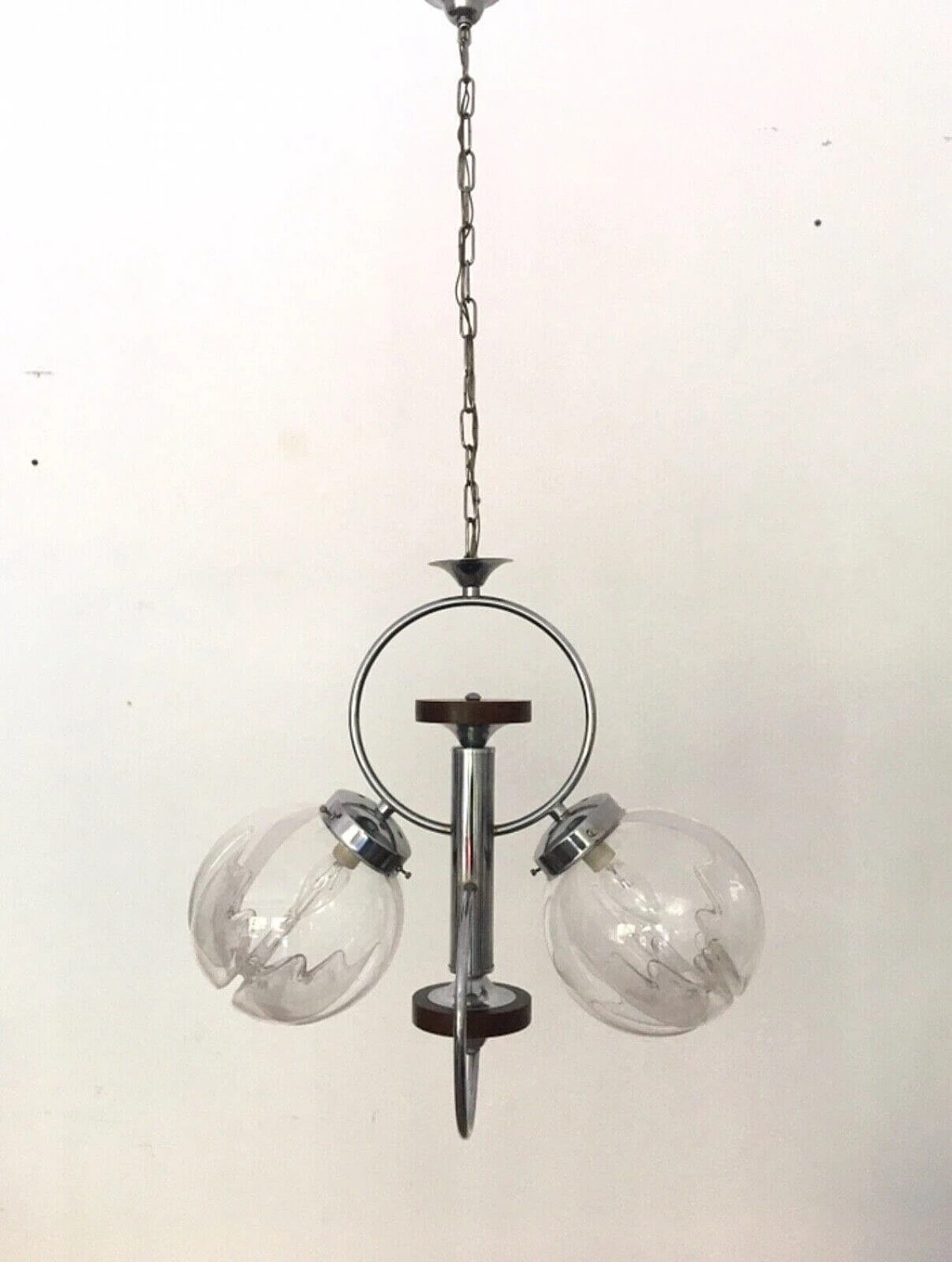 Steel, wood and Murano glass chandelier in Mazzega style, 1970s 2