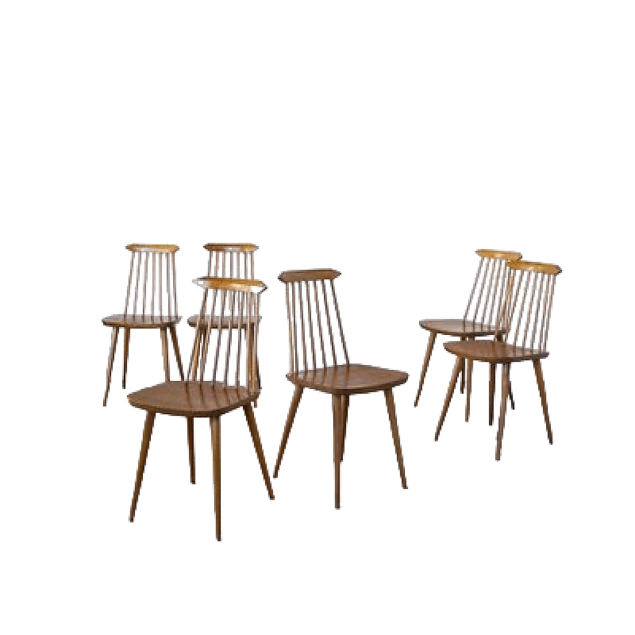 6 Pear wood chairs in the style of Folke Pålsson, 1960s 13