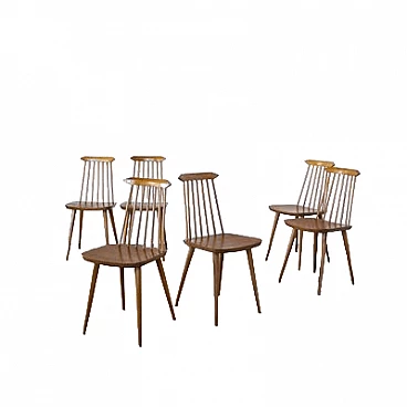 6 Pear wood chairs in the style of Folke Pålsson, 1960s
