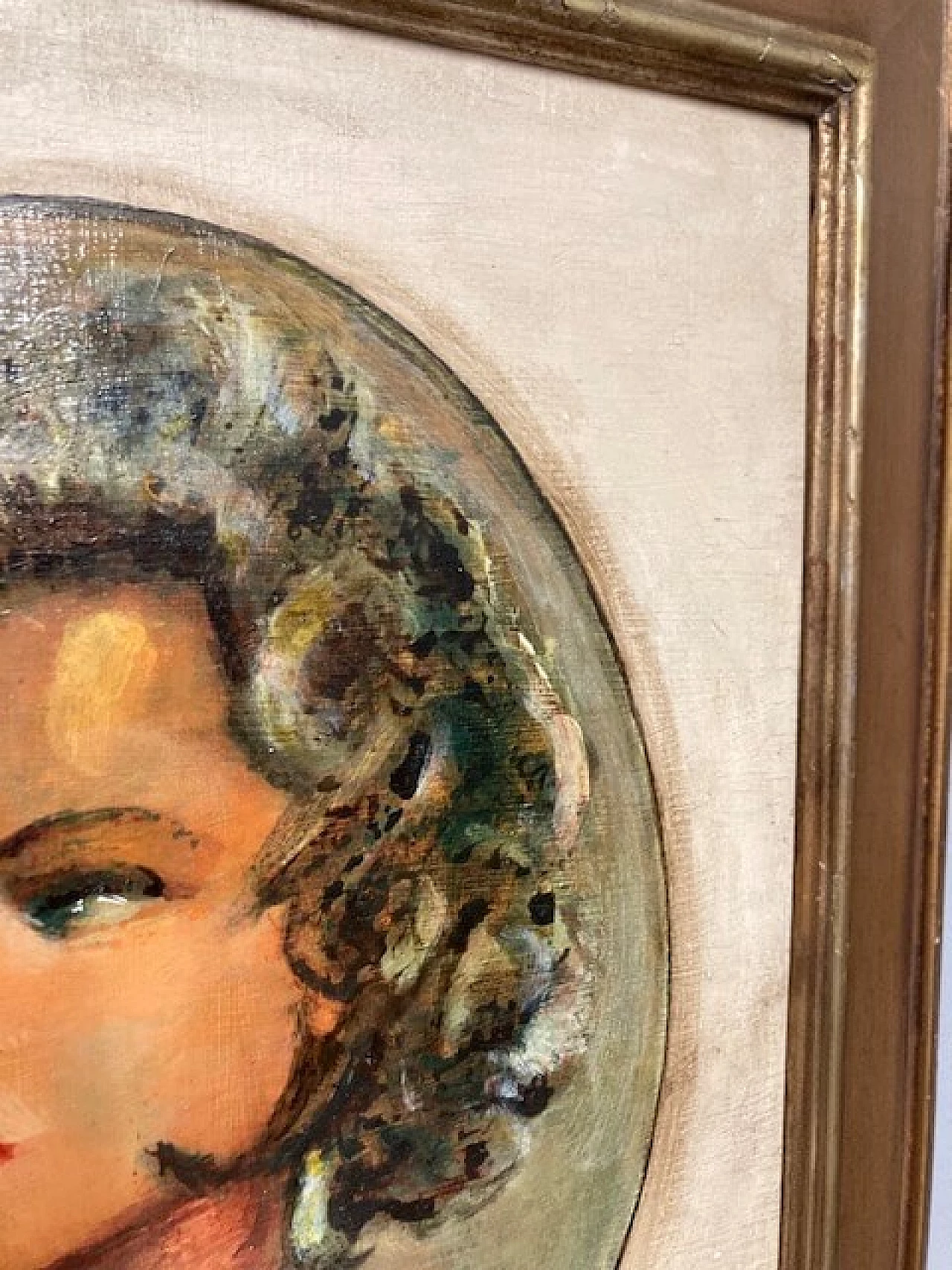 P. Salatini, Woman's Face, oil on cardboard in lacquered frame, 1950s 3