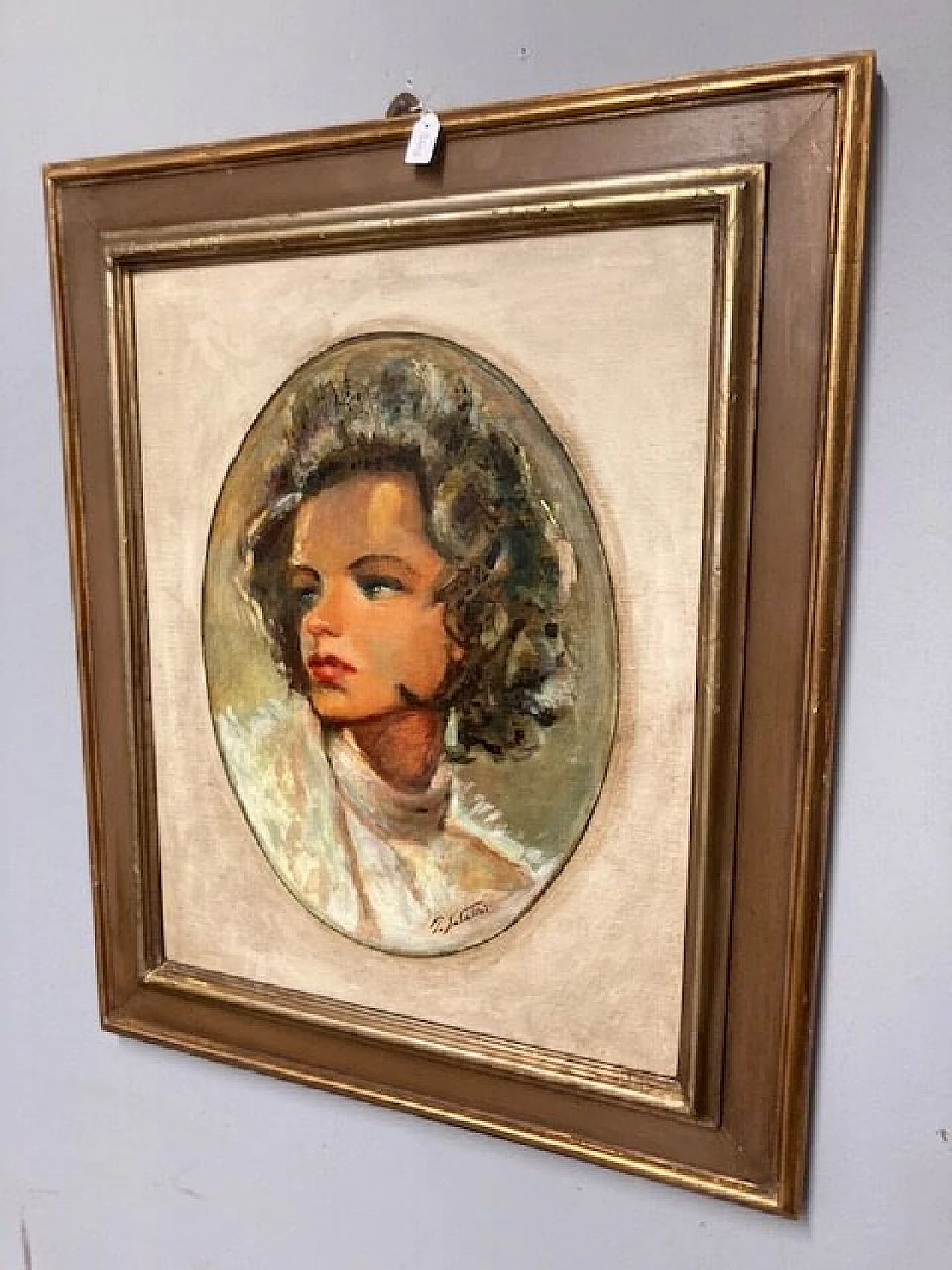 P. Salatini, Woman's Face, oil on cardboard in lacquered frame, 1950s 6