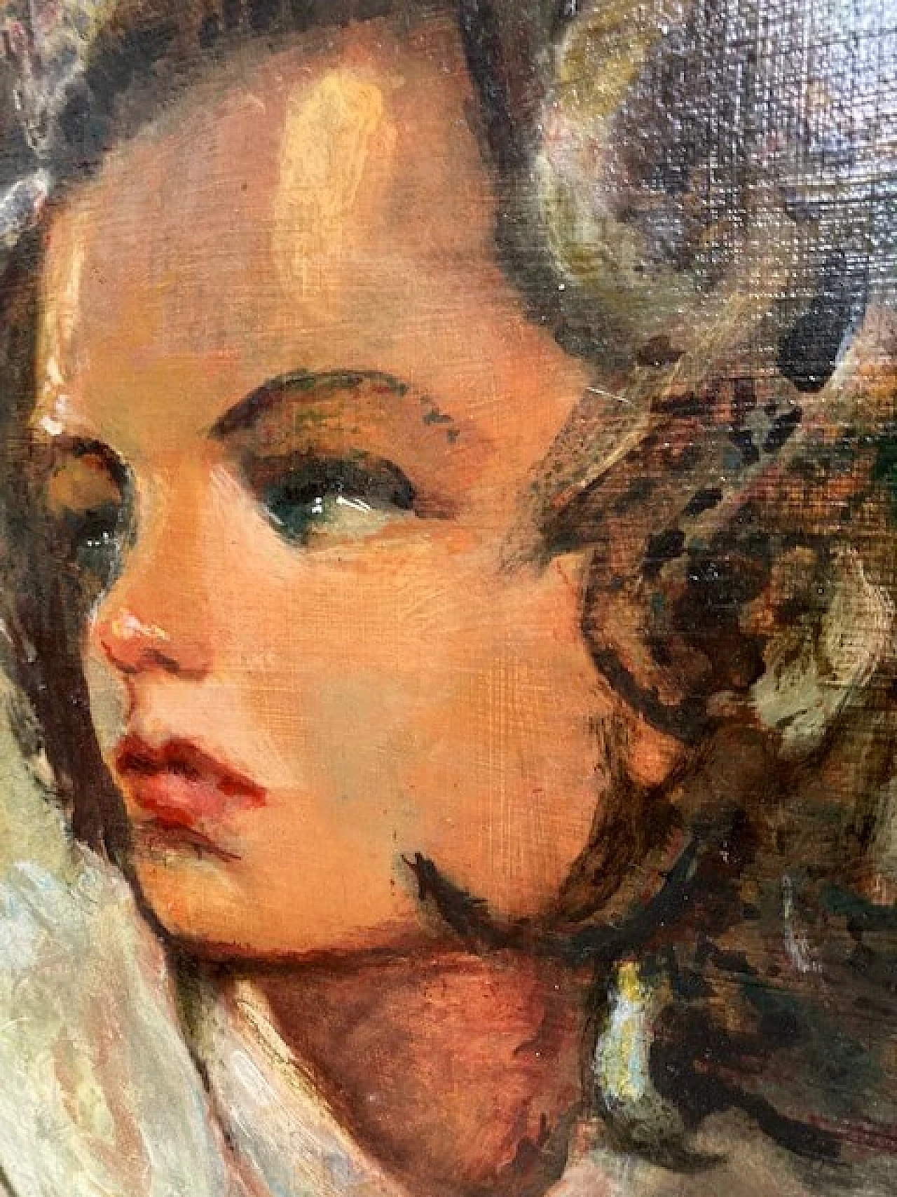P. Salatini, Woman's Face, oil on cardboard in lacquered frame, 1950s 8
