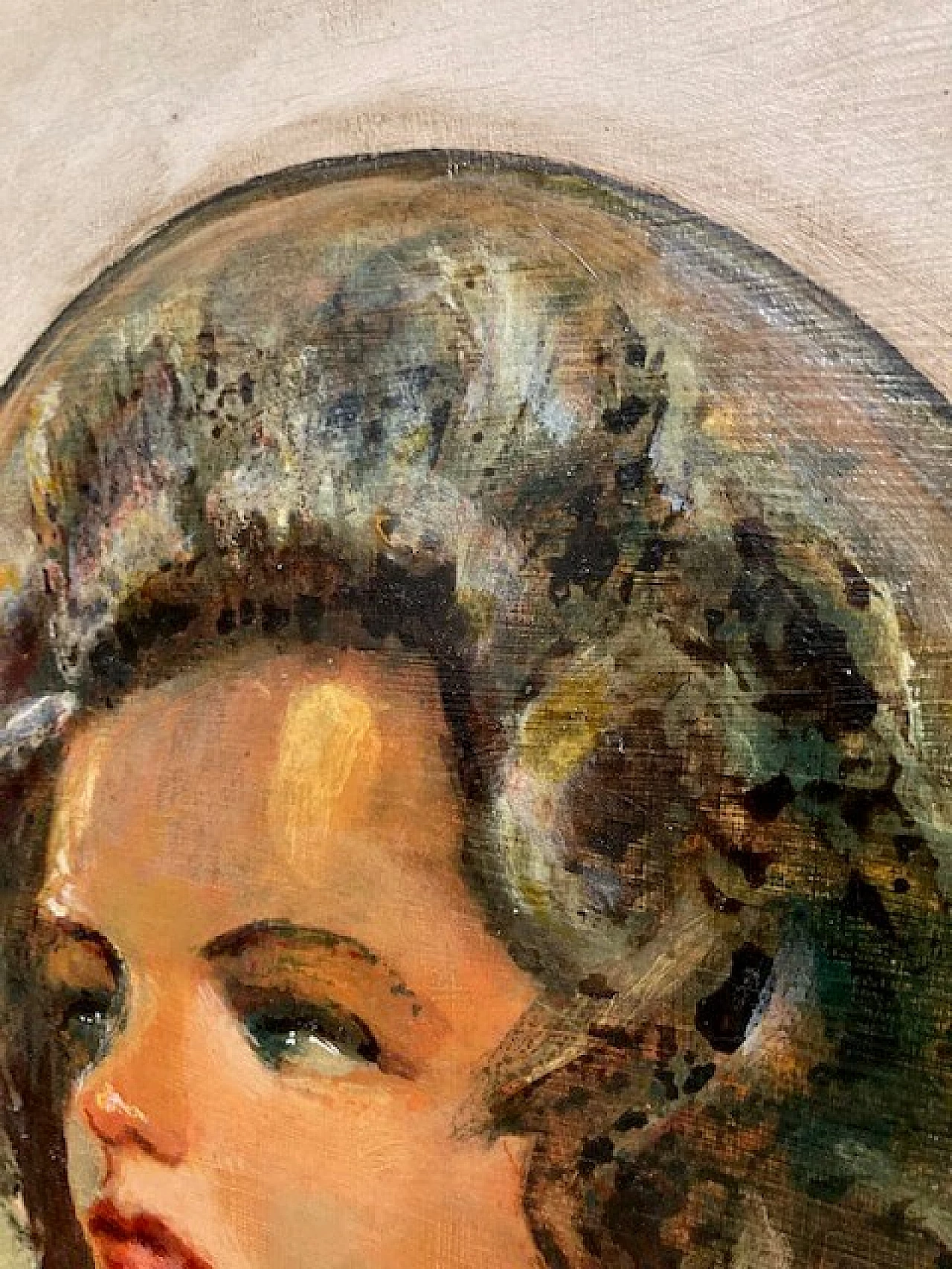 P. Salatini, Woman's Face, oil on cardboard in lacquered frame, 1950s 9