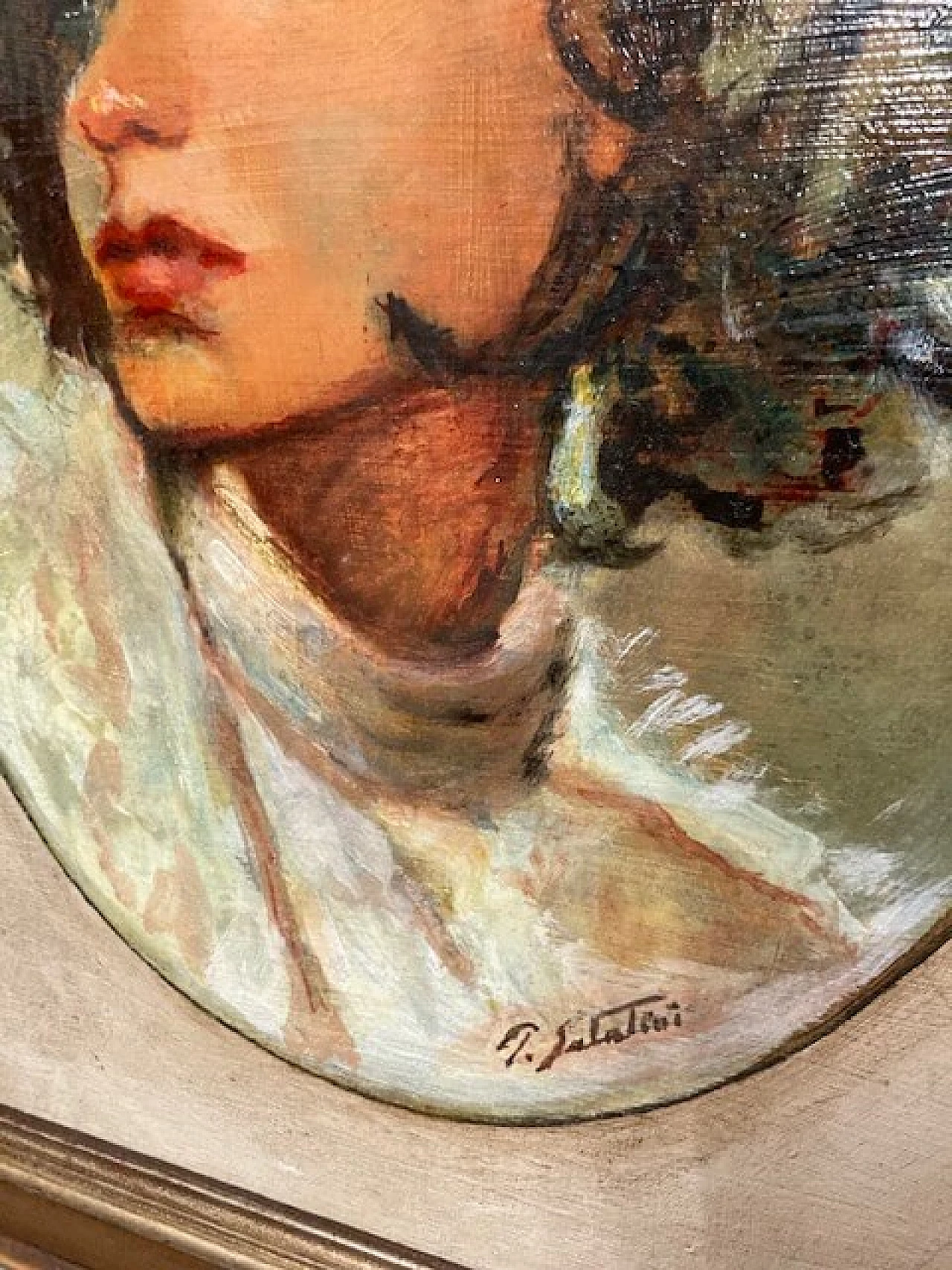 P. Salatini, Woman's Face, oil on cardboard in lacquered frame, 1950s 10