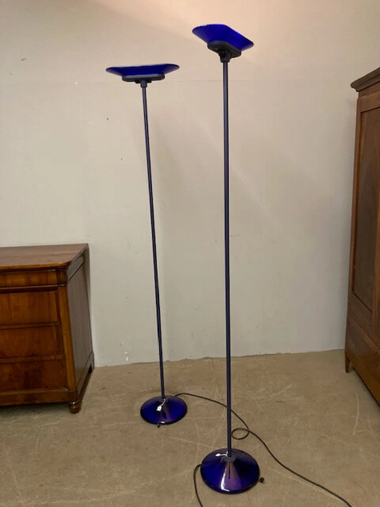 Pair of Jill floor lamps in blue glass and metal by Arteluce, 1980s 1