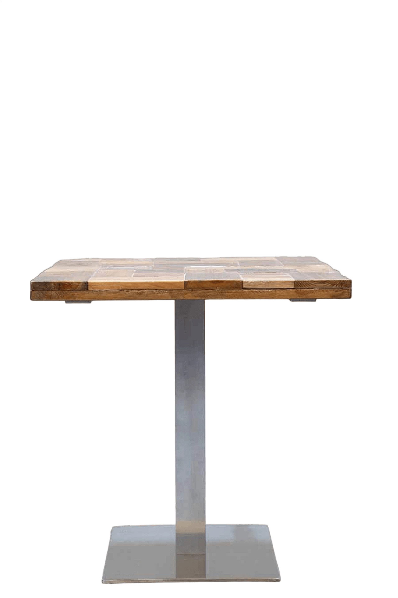 Square aluminum, iron and spruce table, 2000s 13