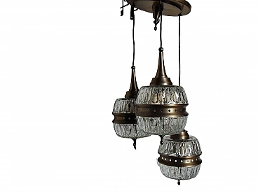 Three-light copper-plated aluminum and glass chandelier, 1960s