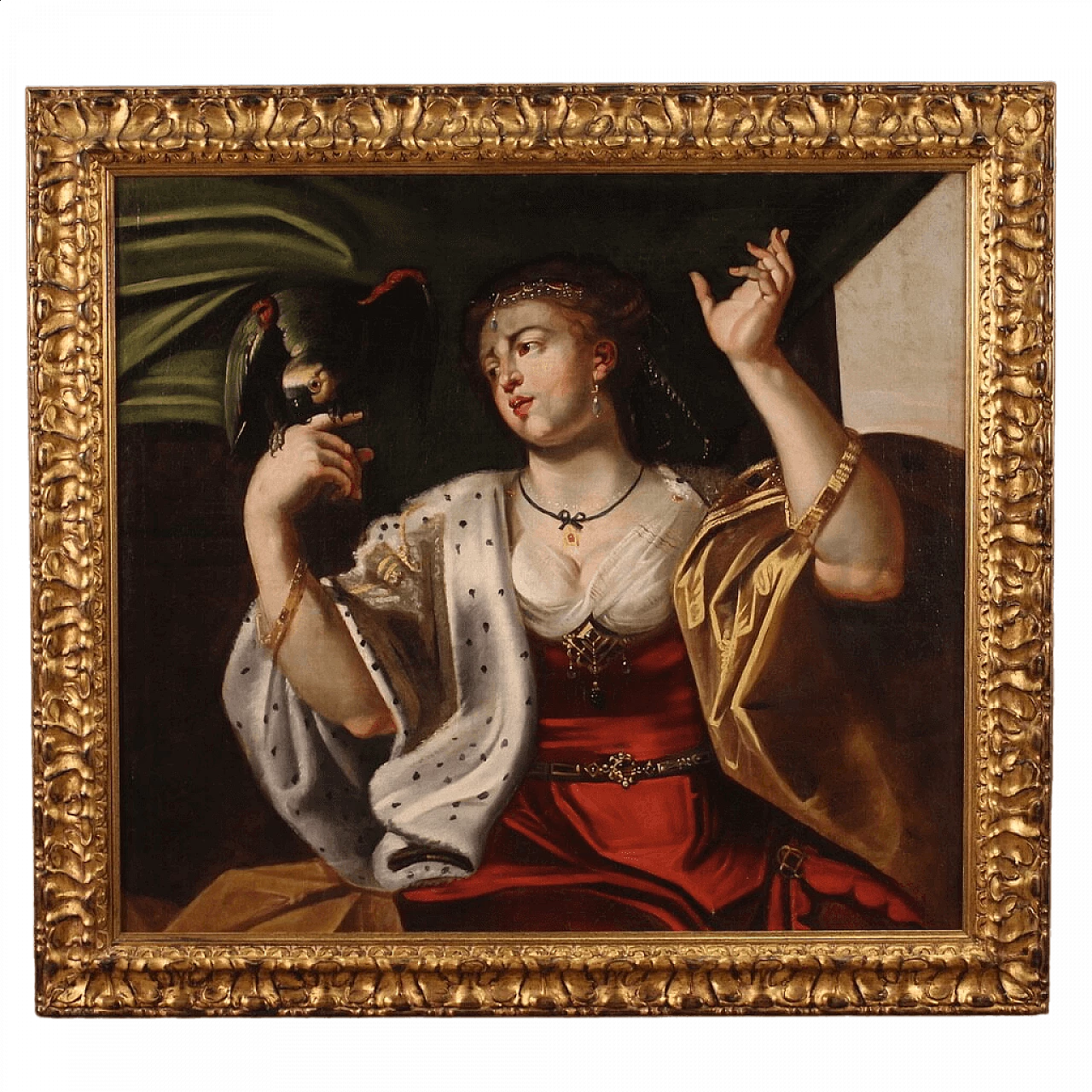 Lady with parrot, oil painting on canvas, second half of the 18th century 16