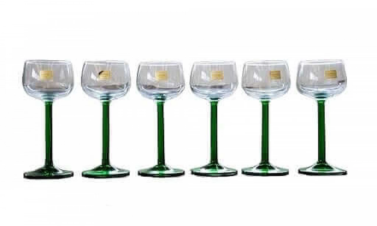 6 Bicchieri in vetro trasparente e verde di Luminarc, anni '70 9