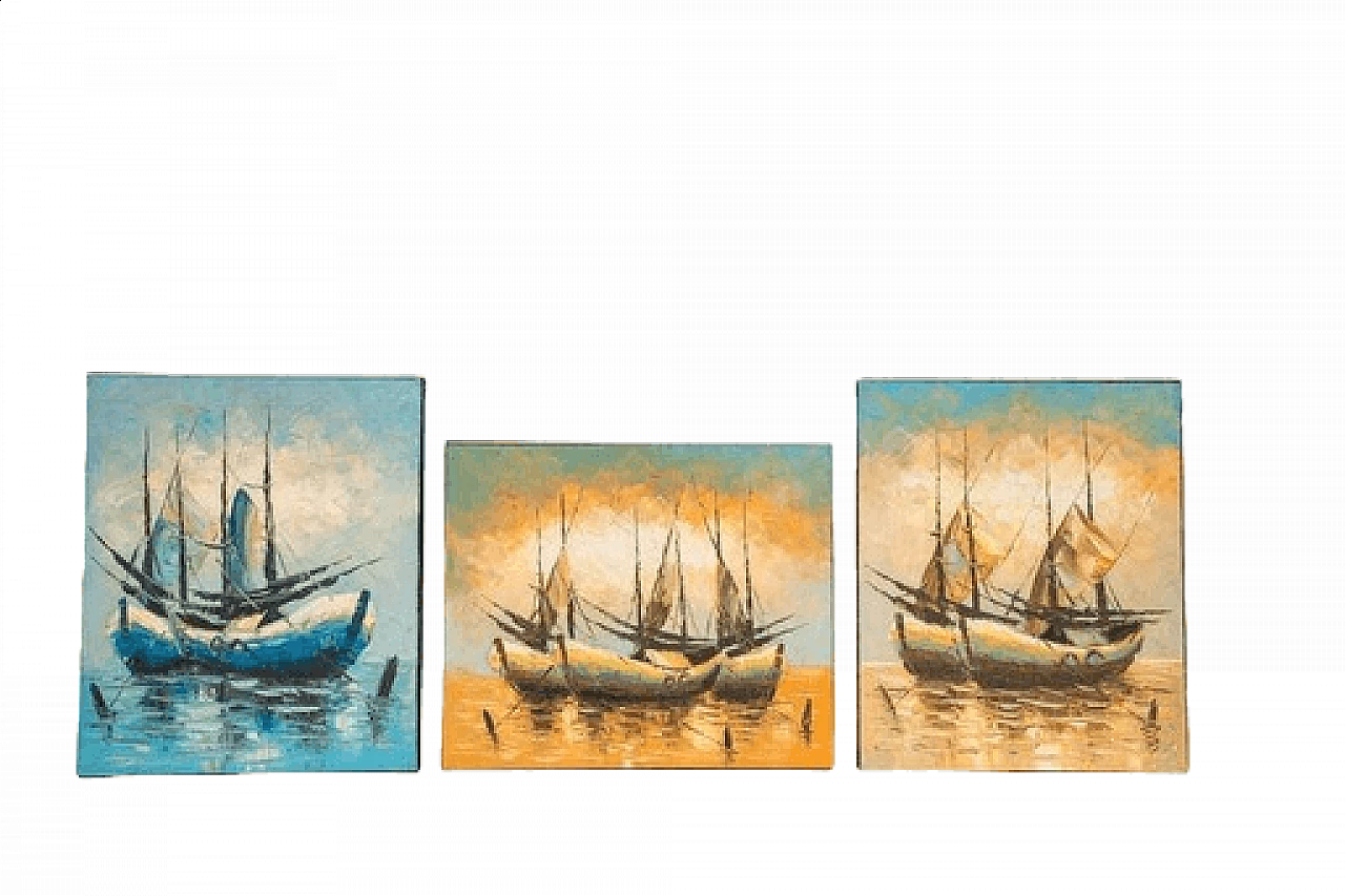3 Dipinti ad acrilico su tela di barche a vela, anni 2000 19