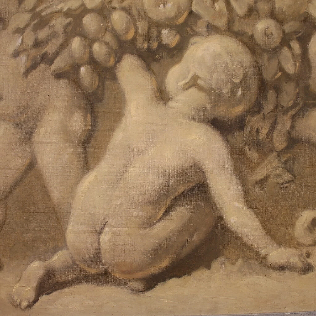 Putti with festoon in grisaille style, oil on canvas, 1920s 6