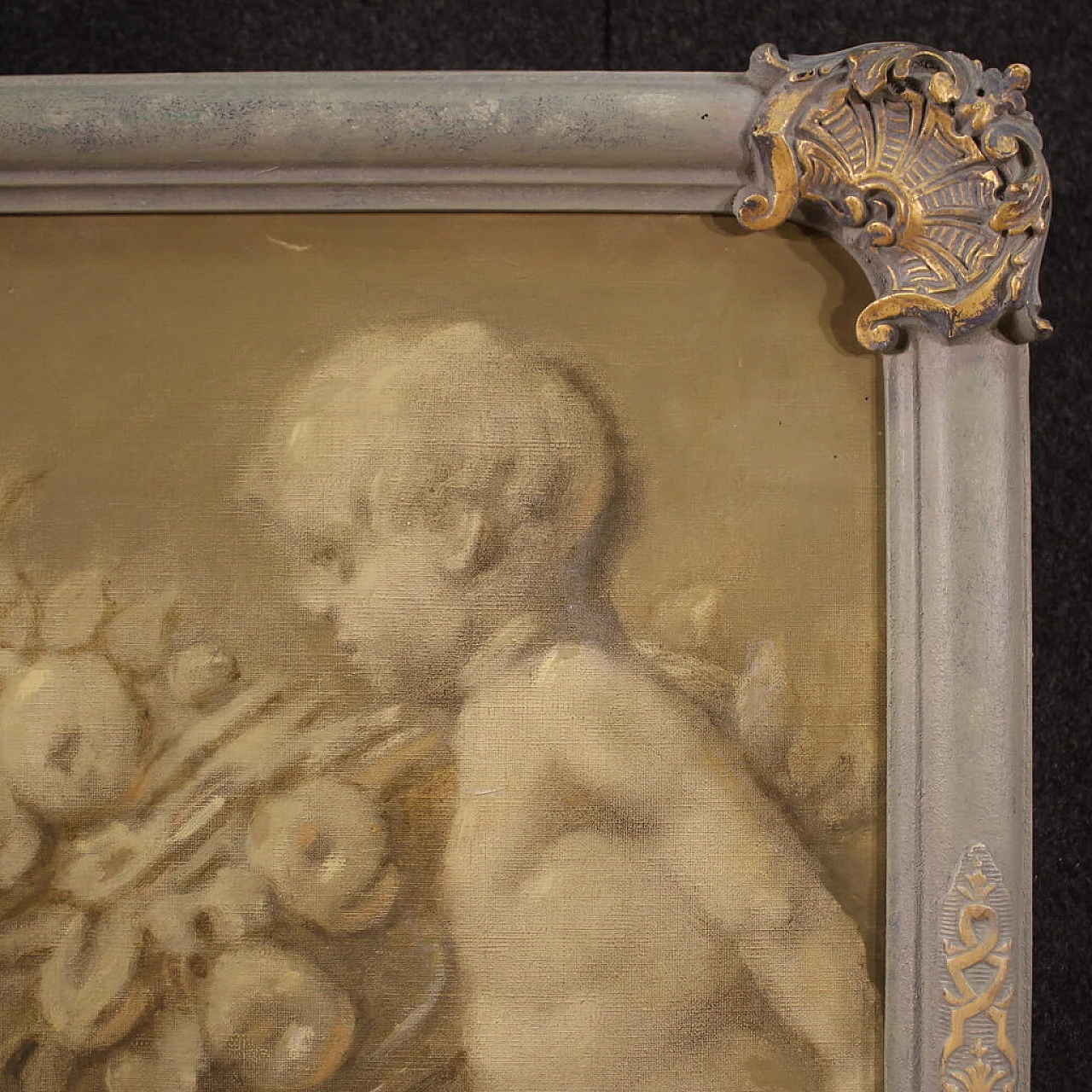 Putti with festoon in grisaille style, oil on canvas, 1920s 7
