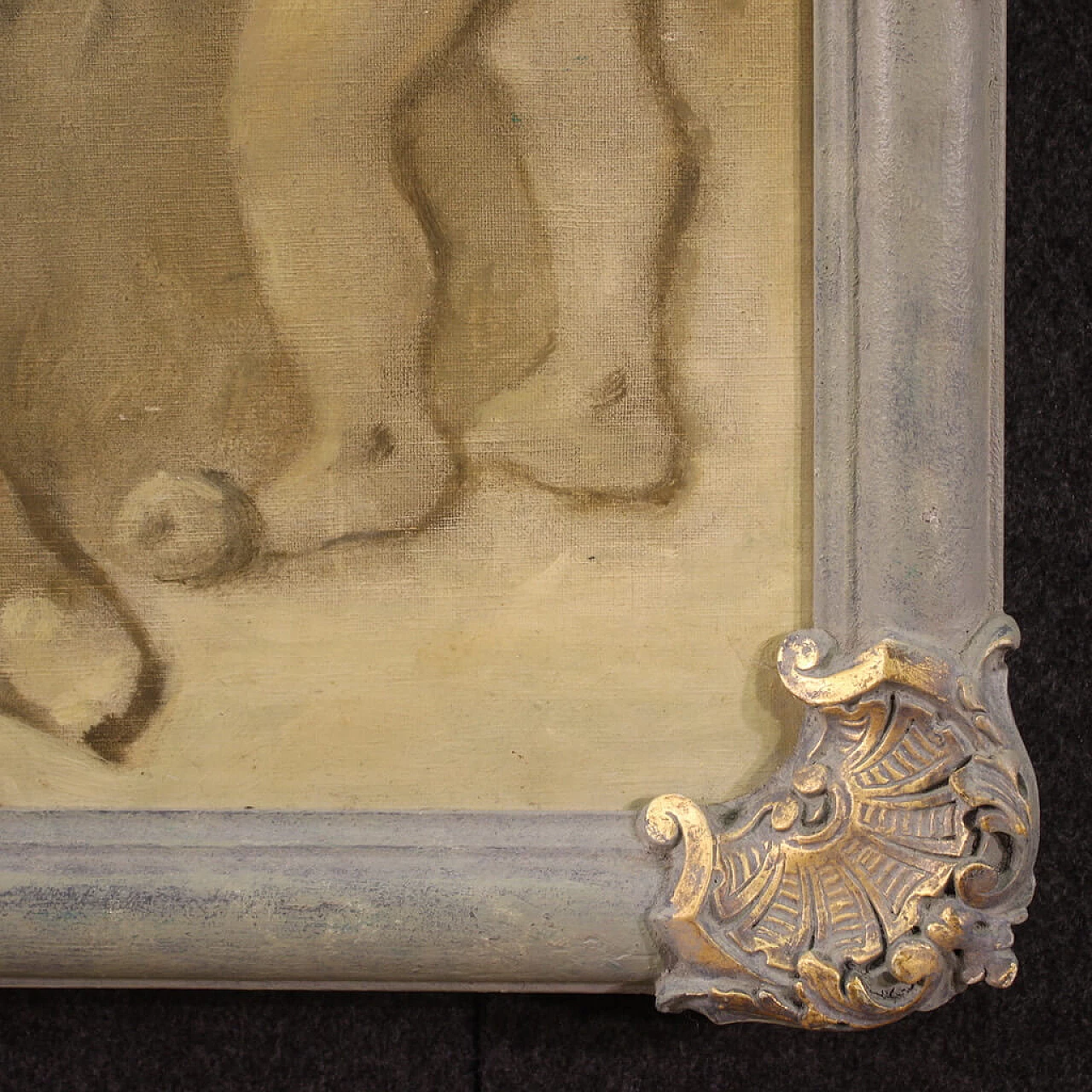Putti with festoon in grisaille style, oil on canvas, 1920s 11