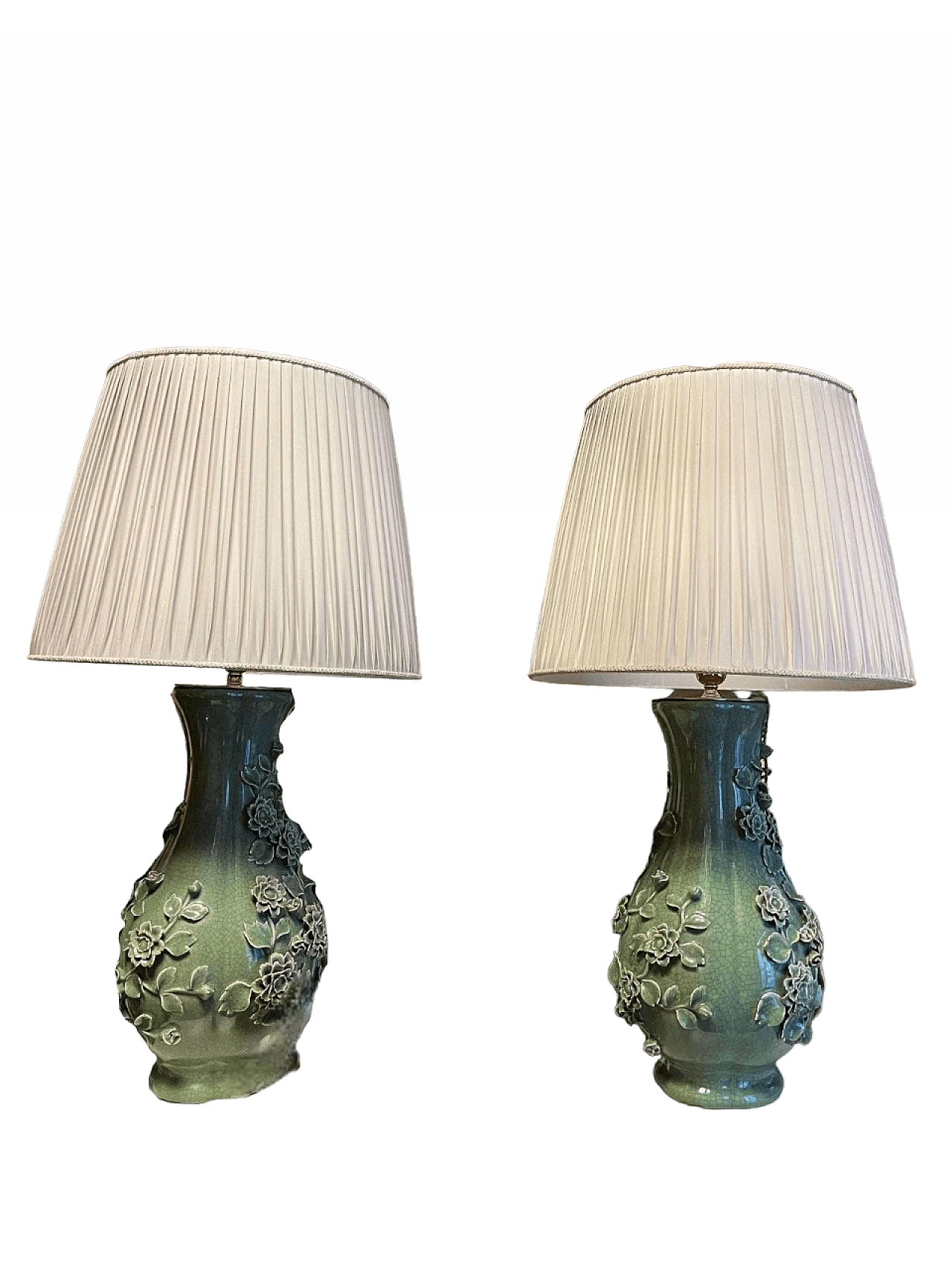 Pair of Celadon ceramic table lamps, 19th century 6