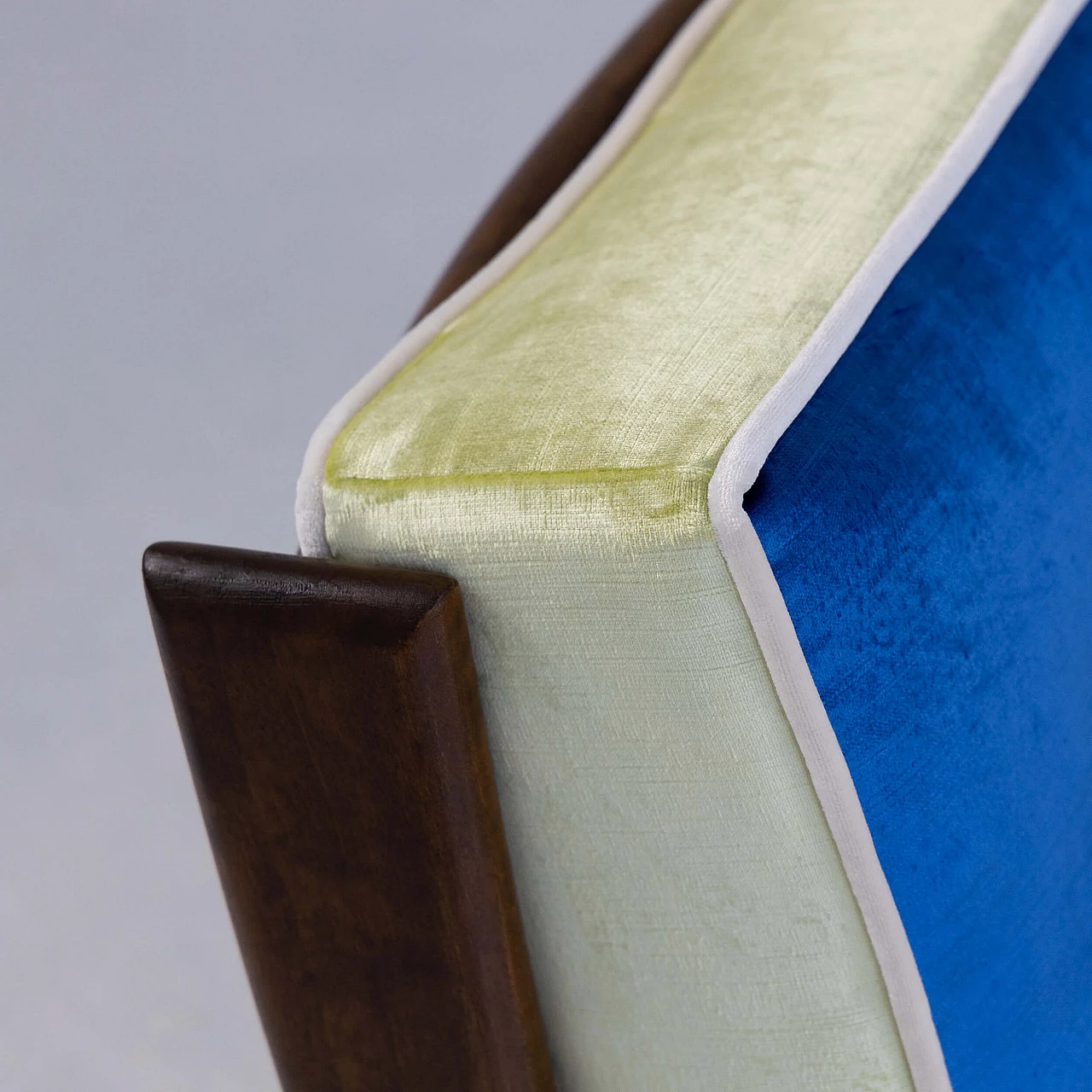 Pair of walnut and velvet armchairs, 1950s 12