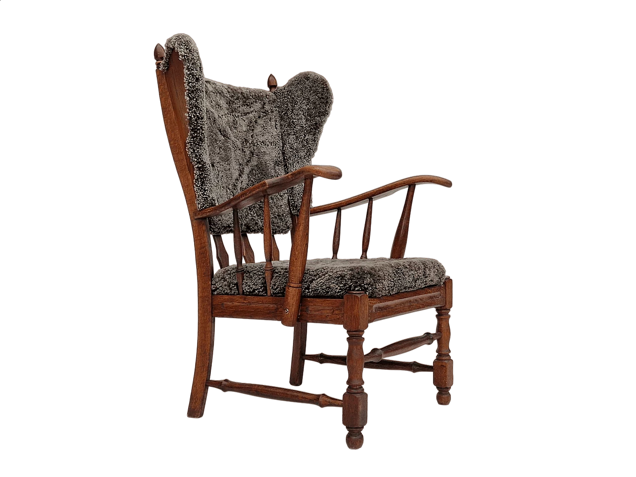 Danish oak and sheepskin armchair by Regan Århus, 1960s 19