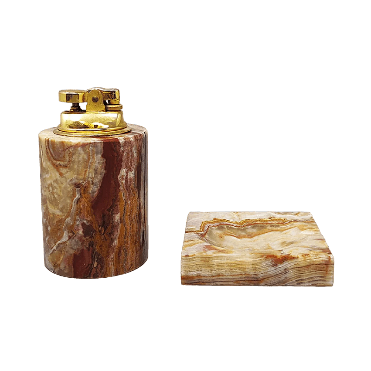 Onyx and gilded metal ashtray and table lighter, 1960s 8