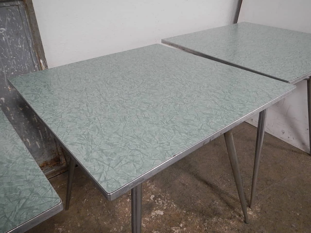 Metal leg table with green formica top, 1950s 10