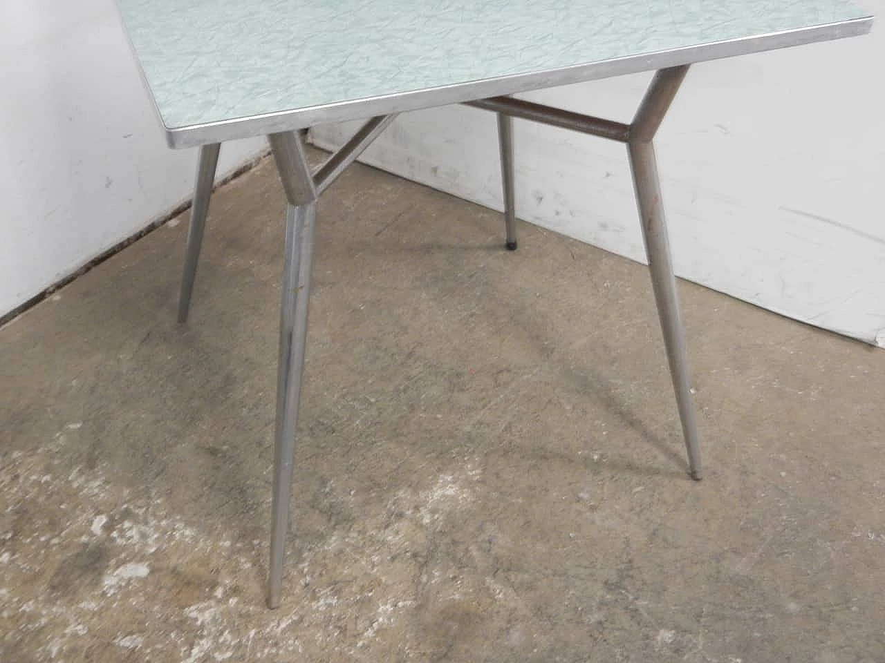 Square green formica and metal coffee table, 1950s 6