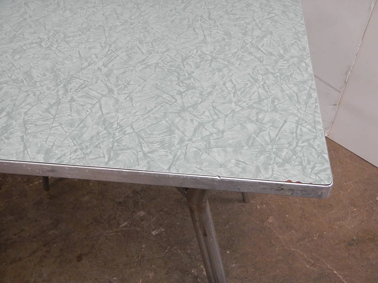 Square green formica and metal coffee table, 1950s 7