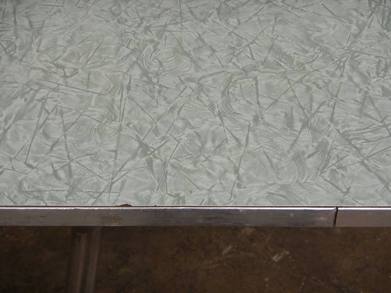 Square green formica and metal coffee table, 1950s 8