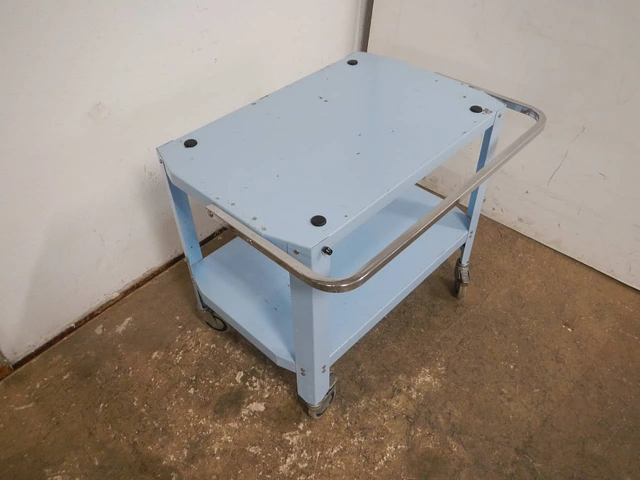 Light blue and chromed metal bar cart, 1970s 1
