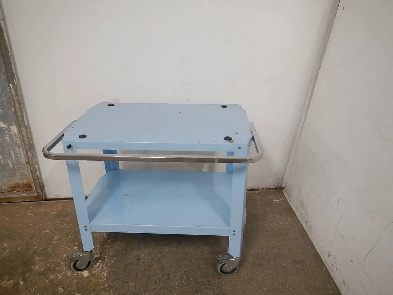 Light blue and chromed metal bar cart, 1970s 3