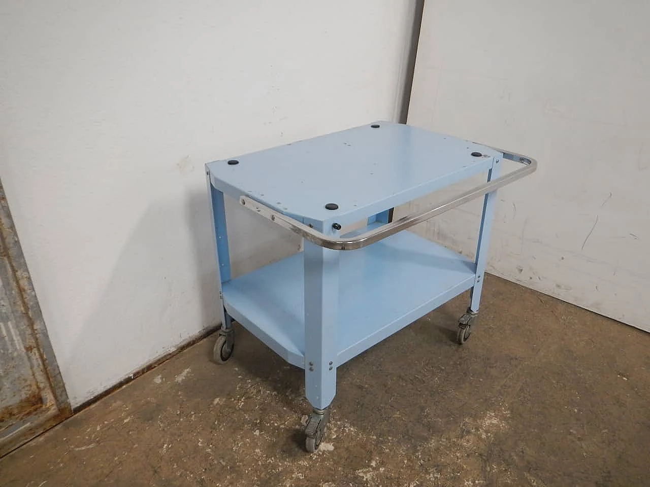 Light blue and chromed metal bar cart, 1970s 4
