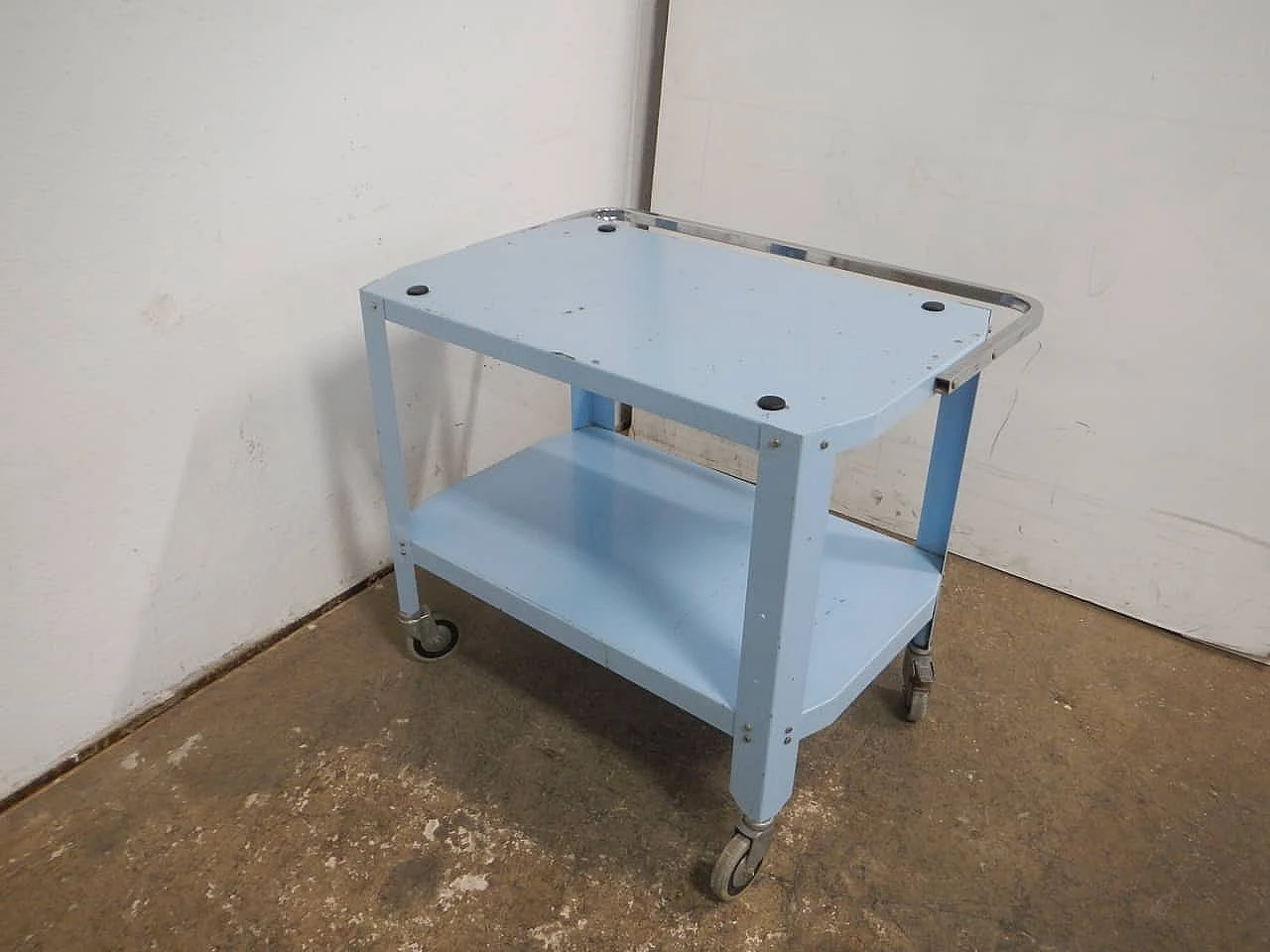 Light blue and chromed metal bar cart, 1970s 5