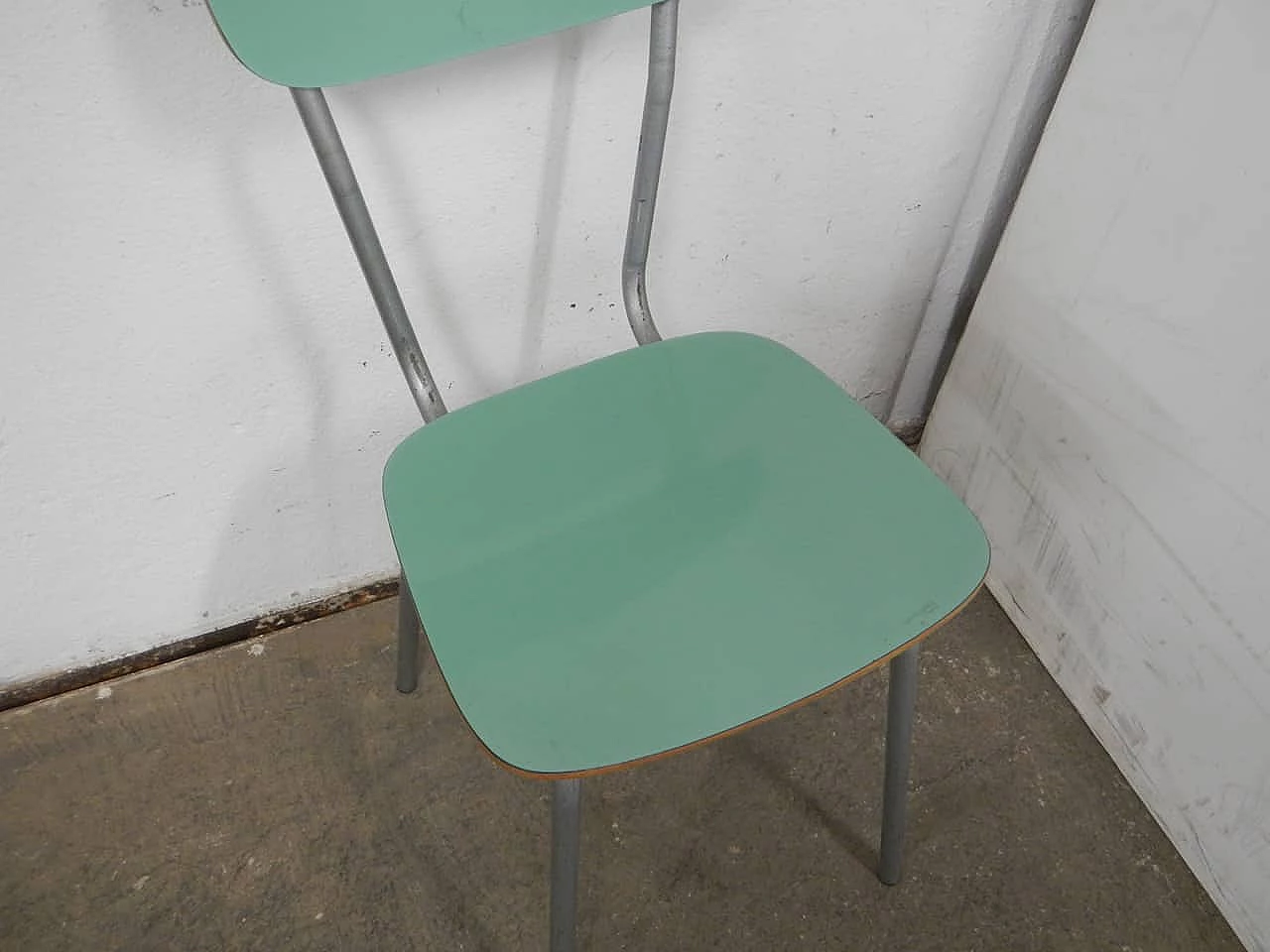 Sedia in formica verde e metallo grigio, anni '60 5