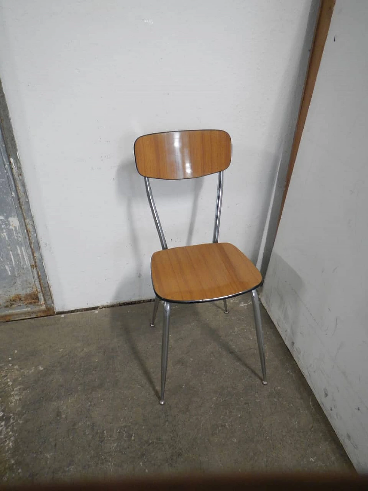 Brown formica chair with chrome-plated metal frame, 1950s 1