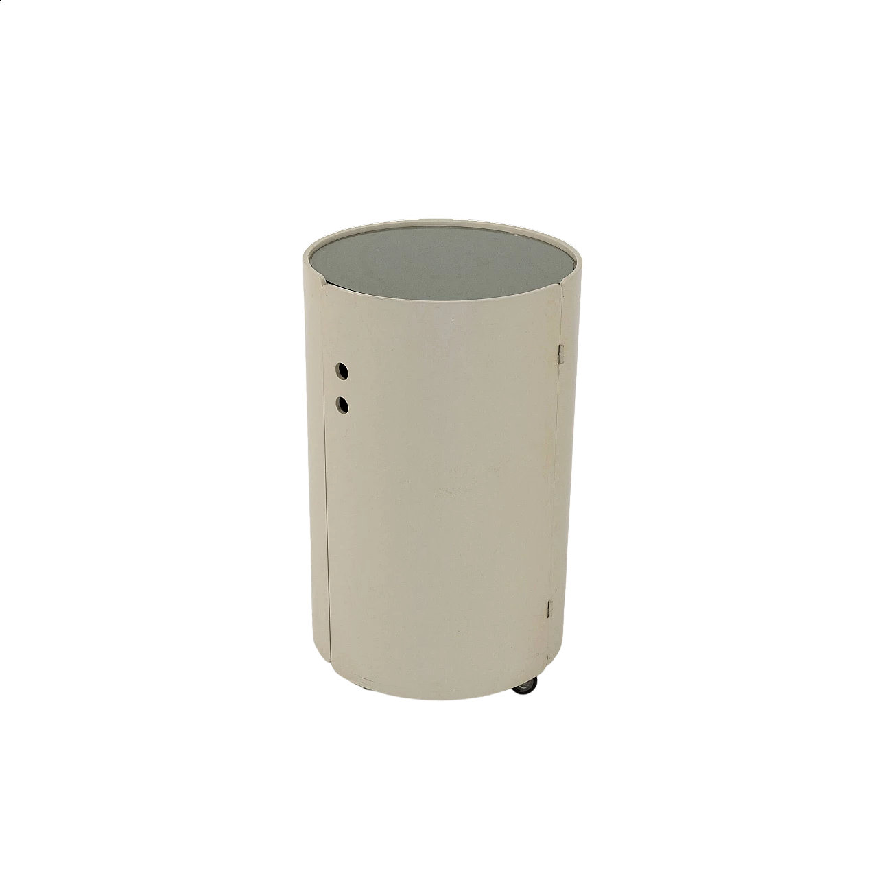 Comodino con anta in legno laccato e piano in vetro, anni '70 9