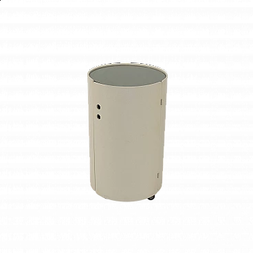 Comodino con anta in legno laccato e piano in vetro, anni '70