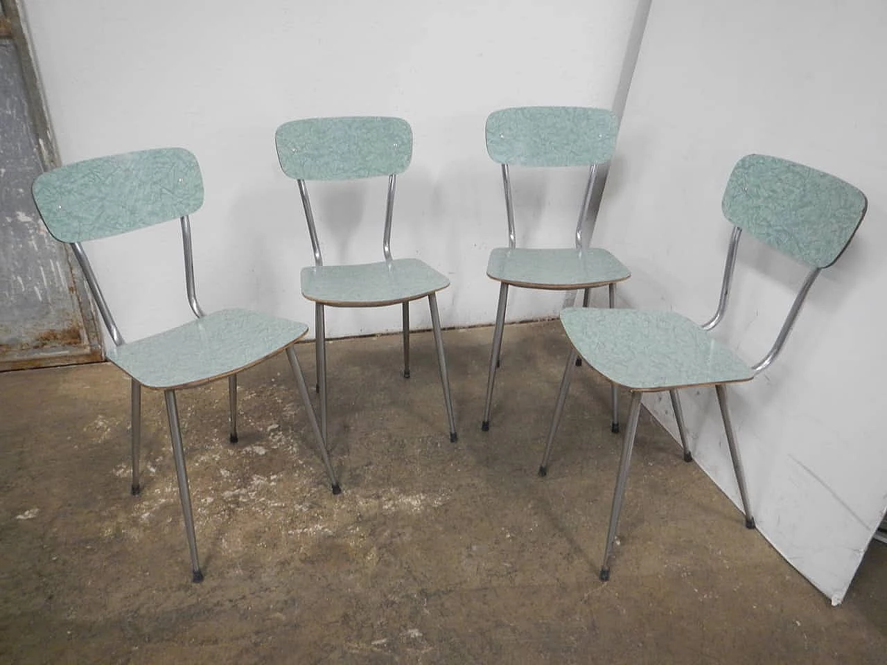 4 Chairs in green formica with grey painted metal frame, 1960s 1