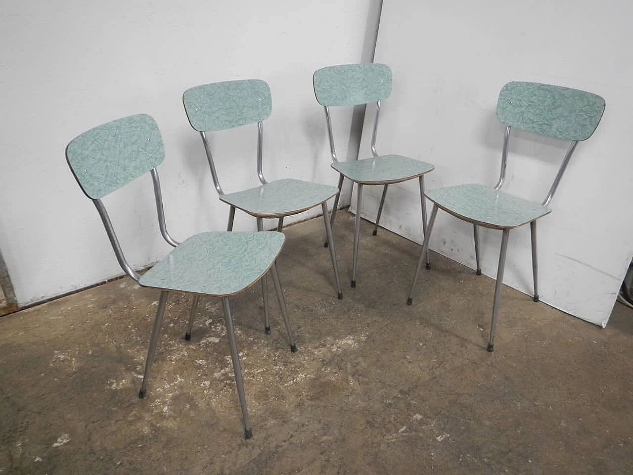 4 Chairs in green formica with grey painted metal frame, 1960s 2