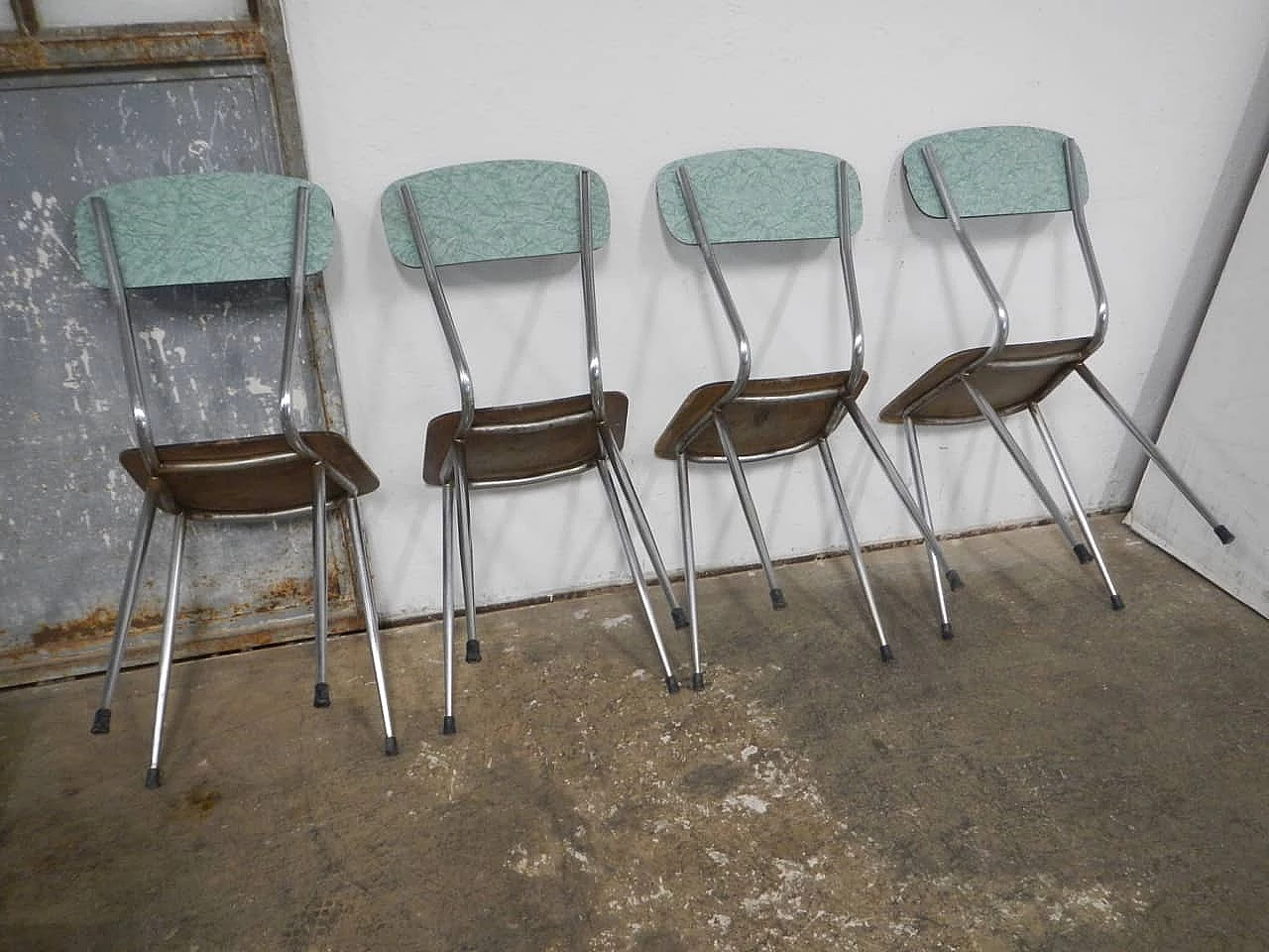 4 Chairs in green formica with grey painted metal frame, 1960s 3
