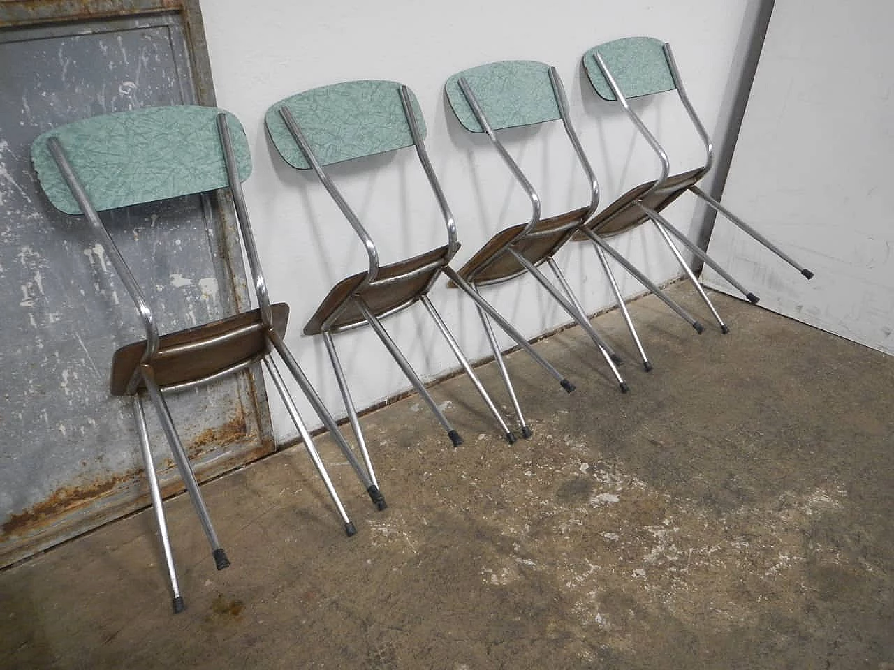 4 Chairs in green formica with grey painted metal frame, 1960s 4