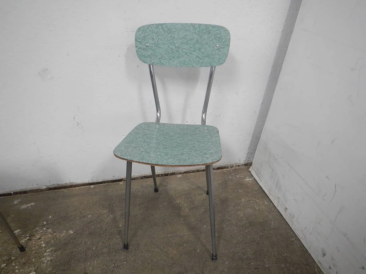 4 Chairs in green formica with grey painted metal frame, 1960s 5